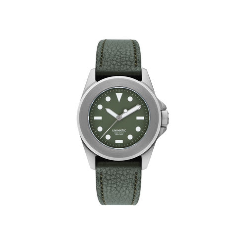 The Langhe Modello Quattro in Moss: a muted green dial with matching leather strap.
